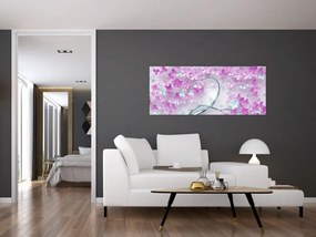 Virágok képe egy ezüst törzsön - absztrakt (120x50 cm)