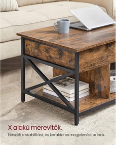 Dohányzóasztal, felnyitható asztal a nappaliba 60 x 100 x (48-62) cm, rusztikus barna