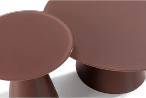 Barna kerek dohányzóasztal szett 2 db-os üveg asztallappal ø 80 cm Vida – MOME