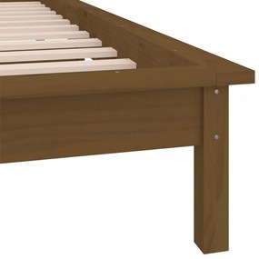 kis egyszemélyes mézbarna tömör fa LED-es ágykeret 75 x 190 cm