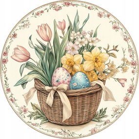 Kerámia poháralátétek Húsvéti kosár virágokkal és húsvéti tojásokkal