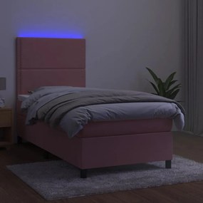 rózsaszín bársony rugós és LED-es ágy matraccal 80 x 200 cm
