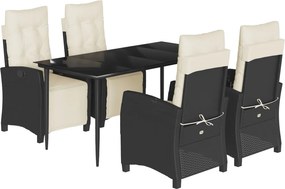 vidaXL 5 részes fekete polyrattan kerti étkezőgarnitúra párnákkal