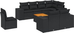 vidaXL 9 részes fekete polyrattan kerti ülőgarnitúra párnákkal