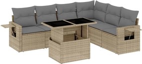 vidaXL 7 részes bézs polyrattan kerti ülőgarnitúra párnákkal