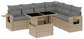 vidaXL 7 részes bézs polyrattan kerti ülőgarnitúra párnákkal