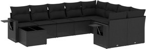vidaXL 10 részes fekete polyrattan kerti ülőgarnitúra párnákkal