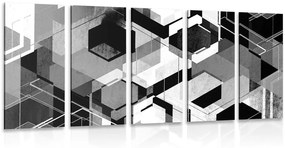 5-részes kép absztrakt geometria fekete fehérben