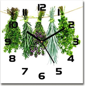 Négyzet alakú üveg falióra Gyógynövények zsinóron 30x30 cm