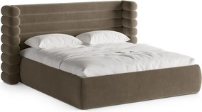 Szürkésbarna kárpitozott ágyneműtartós franciaágy ágyráccsal 200x200 cm Mount – Micadoni