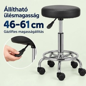 VASHOME gurulós kozmetikai szék, állítható magasság 46–61 cm, 5 görgővel, fekete