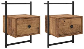 vidaXL Éjjeliszekrény fiókkal 2 pcs Öreg fa 35 x 30 x 51 cm Faanyag