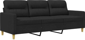 vidaXL 3 személyes fekete szövetkanapé 180 cm