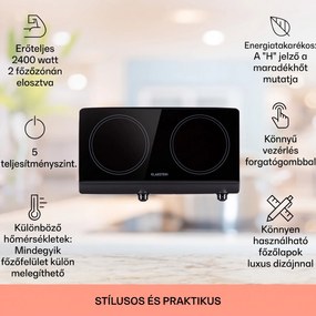 Klarstein Cookbuddy, főzőlap, 2400 W, 2 főzőlap, 5 teljesítményszint, üvegkerámia