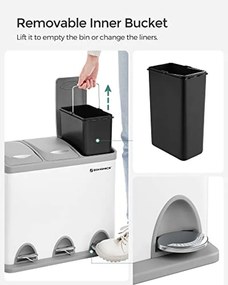 3 x 8 literes konyhai szemetes tetővel, fém pedálos, acél, könnyen tisztítható, fehér és szürke