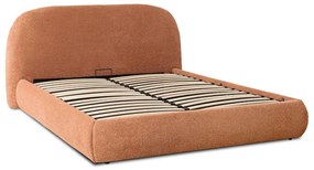 Rozsdabarna Bouclé Franciaágy Ágyneműtartóval. 160×200 ROSSO