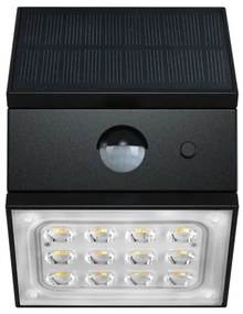 Falra szerelhető napelemes LED-lámpa érzékelővel LED/2,5W/3,7V IP65 1200 mAh fekete
