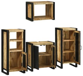 Fürdőszoba bútor szett tárolóval 4 pcs Barna Tömör Mangófát