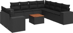 vidaXL 10 részes fekete polyrattan kerti ülőgarnitúra párnákkal