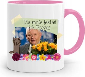 Rózsaszín Vicces Bögre Jaroslaw Kaczynski fényképes nyomattal