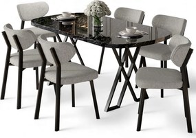 Axton étkezőgarnitúra, fekete márvány-szürke, 168 cm – TR240CHR2718