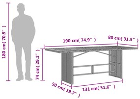 fekete polyrattan akácfa lapos kerti asztal 190 x 80 x 74 cm