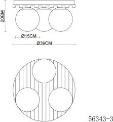 Globo 54343-3 Mennyezeti lámpa, matt fekete fém, sötét fa hatású MDF, füstszínű üveggömbök, ø: 390 mm, M: 200 mm, 3xE27 40W 230 V izzók nélkül