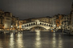 Poszter 45x30cm Nagy csatorna és Rialto híd éjszaka, Assaf Frank
