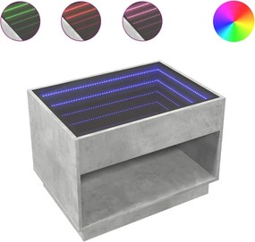 vidaXL betonszürke végtelen hatású LED-es dohányzóasztal 70x50x50 cm