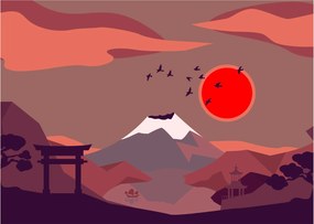 Kép - A Fuji-hegy illusztrációi (üvegen) (70x50 cm)