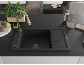 Mexen Elias, 1 kamrás gránit mosogató 795x480x200 mm és Elia mosogató csaptelep, fekete, 6511-77-670101-50-B