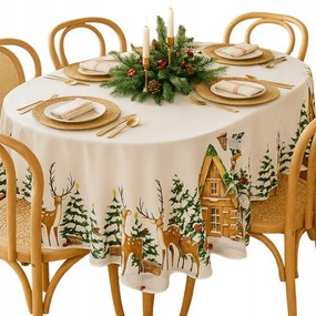 Abrosz Ovális karácsonyi asztalra Fehér hóemberek Karácsony 140x220