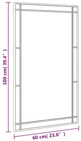 fekete téglalap alakú vas fali tükör 60 x 100 cm