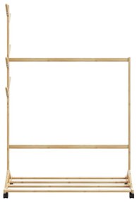 Ruhatartó állvány kampókkal kerekekkel 100x35x157 cm bambuszból