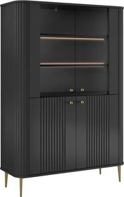 Vesper négyajtós vitrin 103 cm - fekete / arany lábak