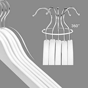 Fából készült ruhafogas, 360°-ban forgatható kampó, csúszásmentes, 44 cm hosszú, fehér