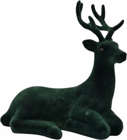 Rénszarvas Fekvő Flokkolt 30cm Karácsonyi Dekoráció Zöld