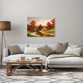 Kép egy folyóról egy őszi tájban, olajfestmény (üvegen) (70x50 cm)