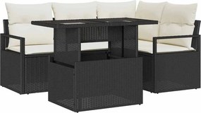 vidaXL Kerti Kanapé Szett 5 pcs Fekete és krémszínű polirattan