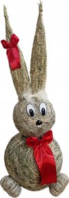 Húsvéti figura Szalma Nyuszi Dekoráció masnival Közepes Piros