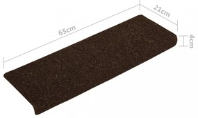 15 db tűvel lyuggatott barna szövet lépcsőszőnyeg 65x21x4 cm