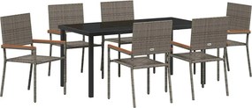 vidaXL Kert étkező szett párnával 7 pcs Szürke polirattan