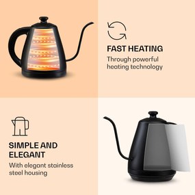 Klarstein Garcon, vízforraló, 1 L, 2000 W, melegentartó funkció, hattyúnyak, rozsdamentes acél