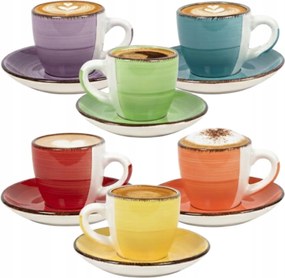 6x 90 Ml-es Csésze Csészealjjal Eszpresszóhoz Színes Csésze Szett