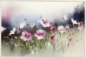 Poszter Alumínium Keret Akvarell Természet Kert Virágágyás Rózsaszín Virágok 60x40