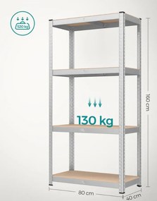 Fém tároló polcok szett(2db) 160x80x40 cm, ezüst