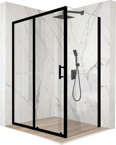 Zuhanykabin 120x80cm tolóajtó fekete Esg üveg 6mm bevonat