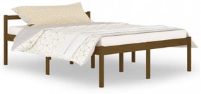 King Size mézbarna tömör fenyőfa ágy időseknek 150 x 200 cm