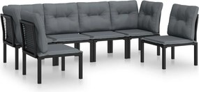 vidaXL 6 részes fekete és szürke polyrattan kerti ülőgarnitúra