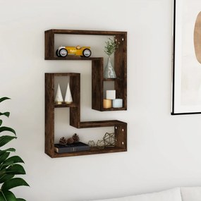 2 db füstös tölgy színű szerelt fa falipolc 50 x 15 x 50 cm